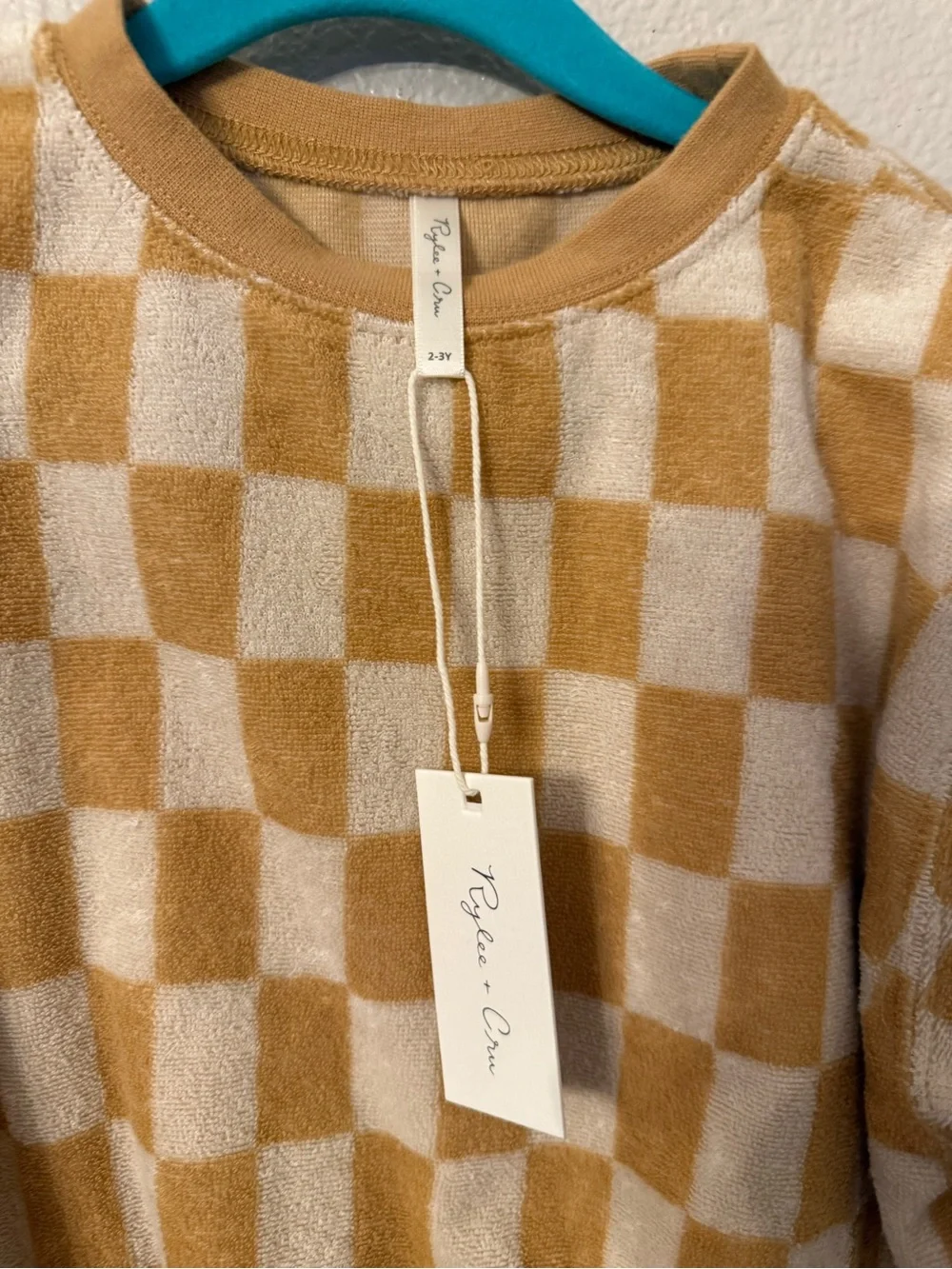 Rylee + Cru Cream and Tan Check Plush Crewneck